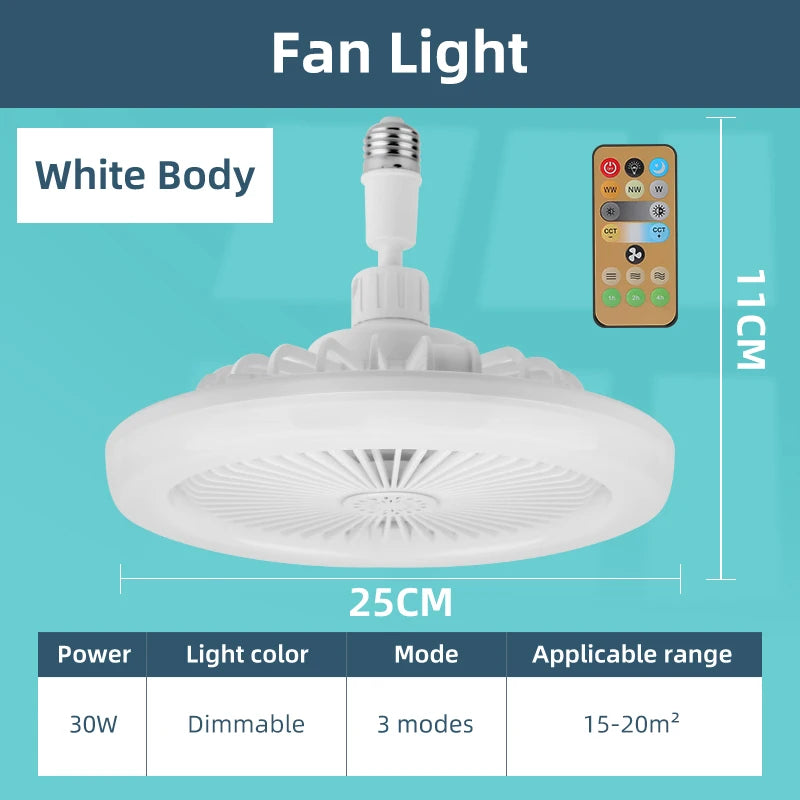 Ventilador de teto led com luz de teto com controle remoto e27 30w ventilador lâmpada de teto stepless iluminação regulável para sala de estar