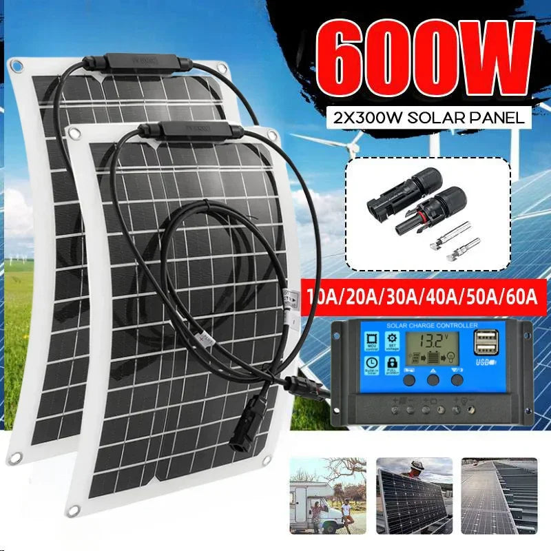 600W Solar Panel 12v/18V Flexible Solar Panel With 10A-100A Controller Suitable For Mobile Phones Car And RV Solar Panel Charger