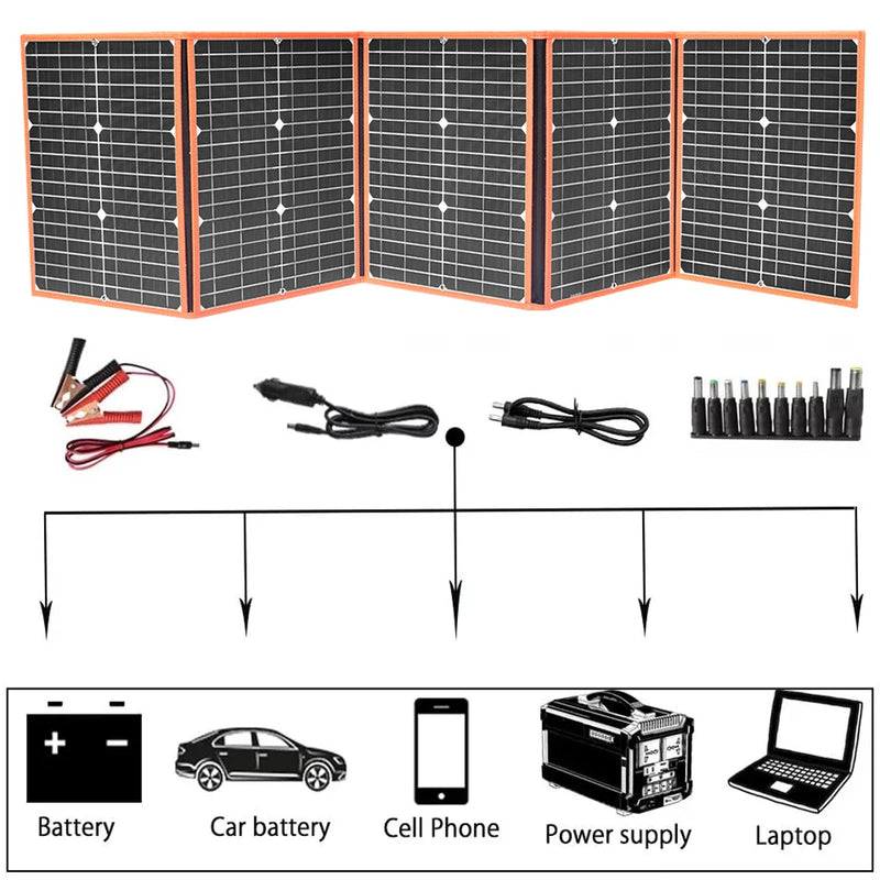 100w painel solar dobrável portátil carregador solar 12v bateria estação de energia 5v usb banco de potência do telefone móvel portátil campista caminhadas