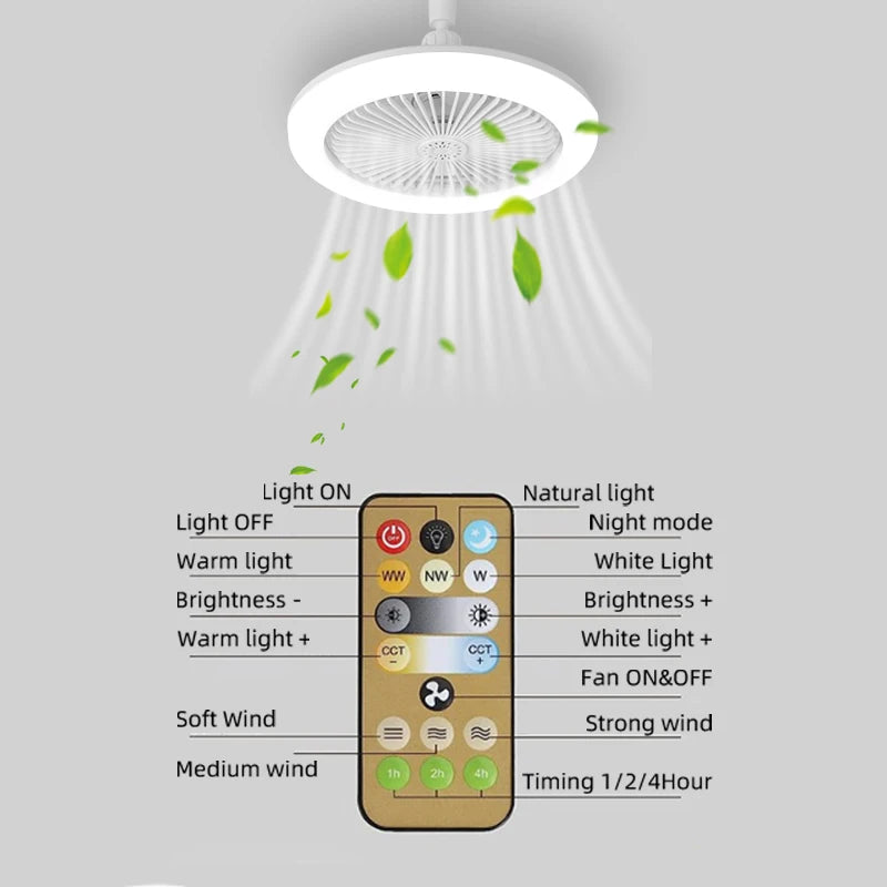 Ventilador de teto led com luz de teto com controle remoto e27 30w ventilador lâmpada de teto stepless iluminação regulável para sala de estar