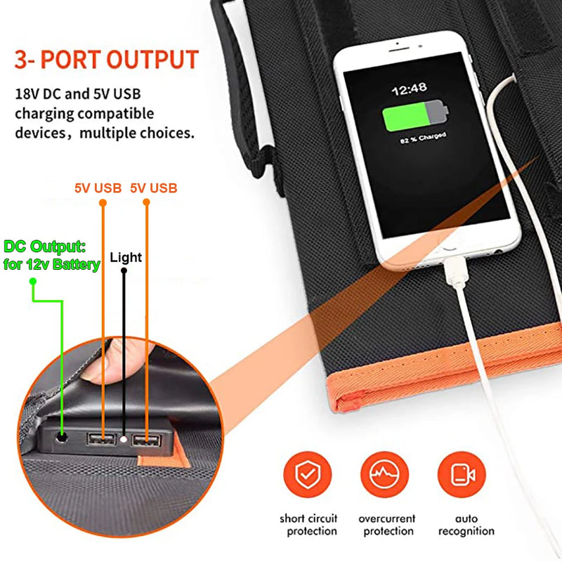 100w painel solar dobrável portátil carregador solar 12v bateria estação de energia 5v usb banco de potência do telefone móvel portátil campista caminhadas