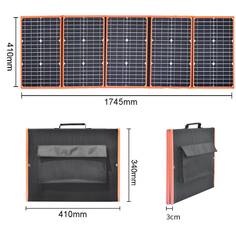 100w painel solar dobrável portátil carregador solar 12v bateria estação de energia 5v usb banco de potência do telefone móvel portátil campista caminhadas