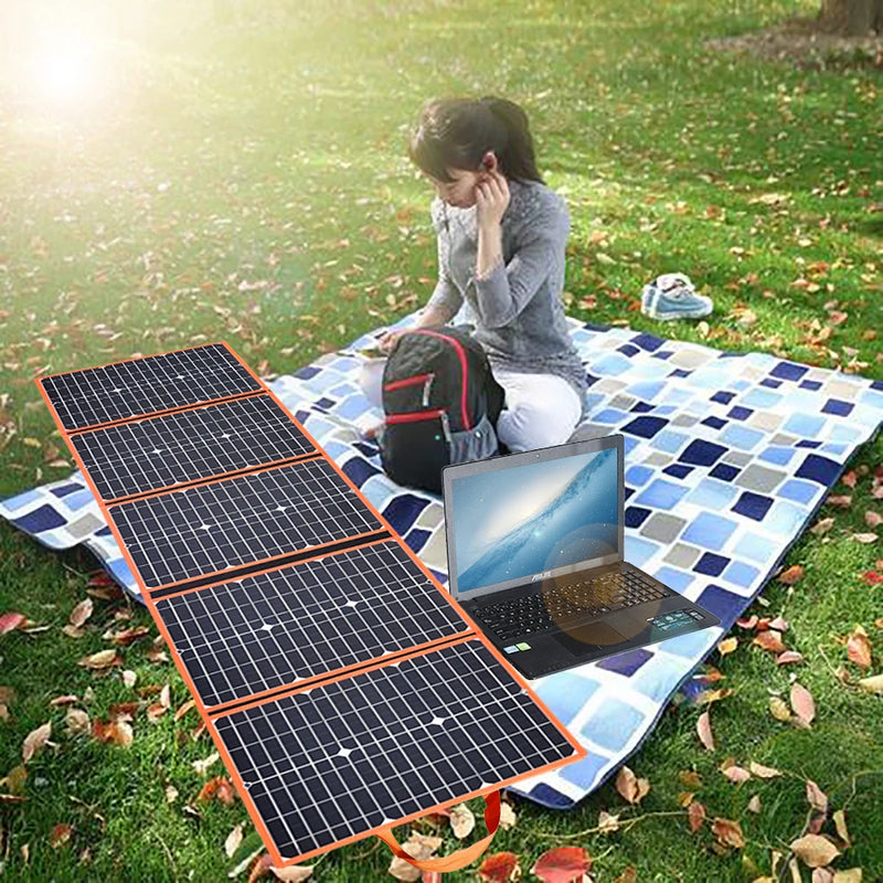 100w painel solar dobrável portátil carregador solar 12v bateria estação de energia 5v usb banco de potência do telefone móvel portátil campista caminhadas