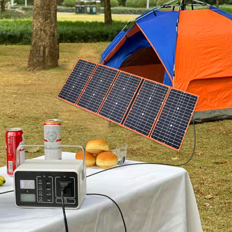 100w painel solar dobrável portátil carregador solar 12v bateria estação de energia 5v usb banco de potência do telefone móvel portátil campista caminhadas